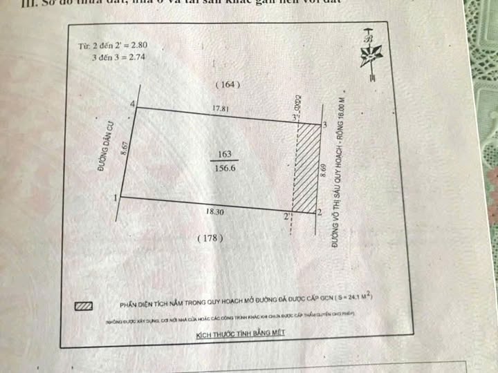 Bán đất kinh doanh mặt đường Võ Thị Sáu, 156m2, mặt tiền gần 9m