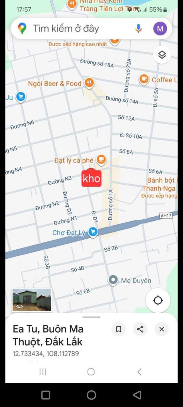 Bán kho mặt tiền đường D1 Eatu, phường Tân An, diện tích 400m2, kinh doanh tốt