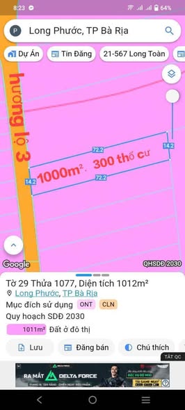 Bán đất nền 1000m² tại phường Tam Long, Long Phước, Bà Rịa cũ