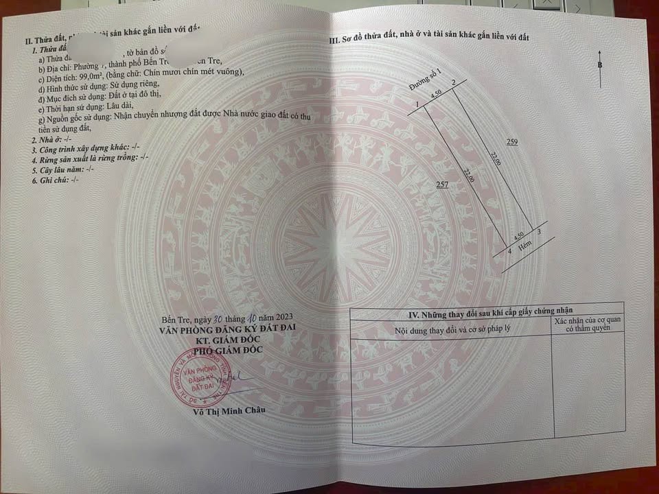 Bán đất mặt tiền đường Số 01, khu Sao Mai, Bến Tre, 99m2, thổ cư full, giá 2.2 tỷ