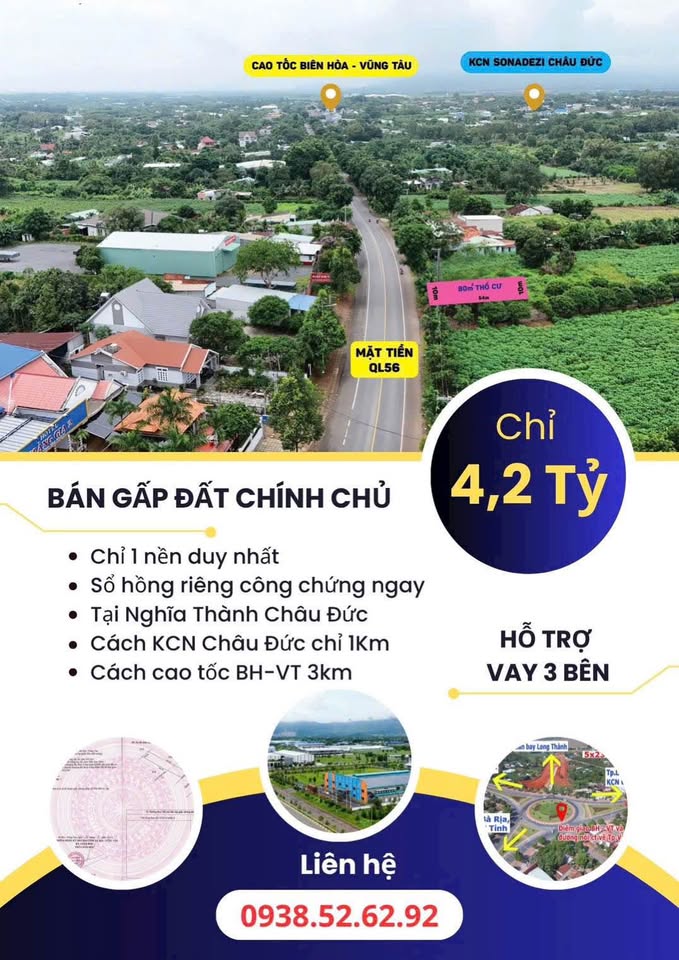Cơ hội đầu tư hiếm có tại mặt tiền Quốc lộ 56, xã Nghĩa Thành, huyện Châu Đức, tỉnh Bà Rịa - Vũng Tàu