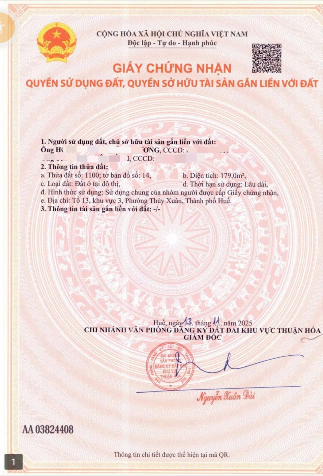 Đất vàng Thủy Xuân, Huế 179m² vuông vắn, hướng Nam, giá 16 triệu/m²