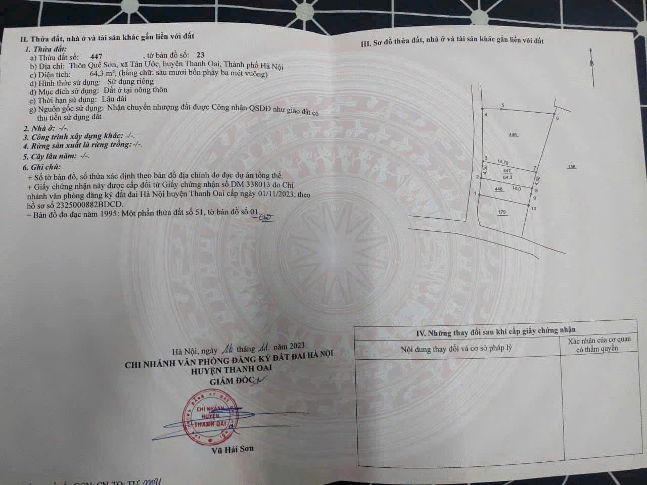 Bán đất 64.3m² mặt tiền 4.5m tại xã Dân Hòa, Thanh Oai, Hà Nội