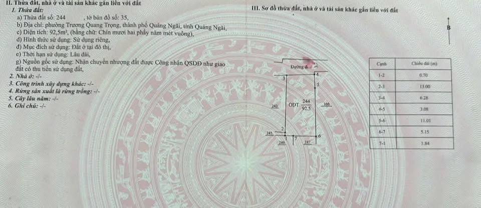 Đất vuông vắn, nở hậu tại Phường Trương Quang Trọng, Quảng Ngãi cơ hội đầu tư hấp dẫn