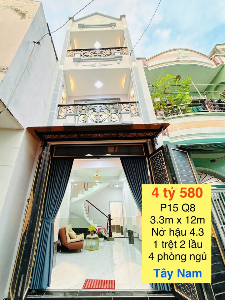 Nhà Bình Đông, Quận 8, 2 lầu, 4 ngủ, hẻm xe hơi, nở hậu tài lộc