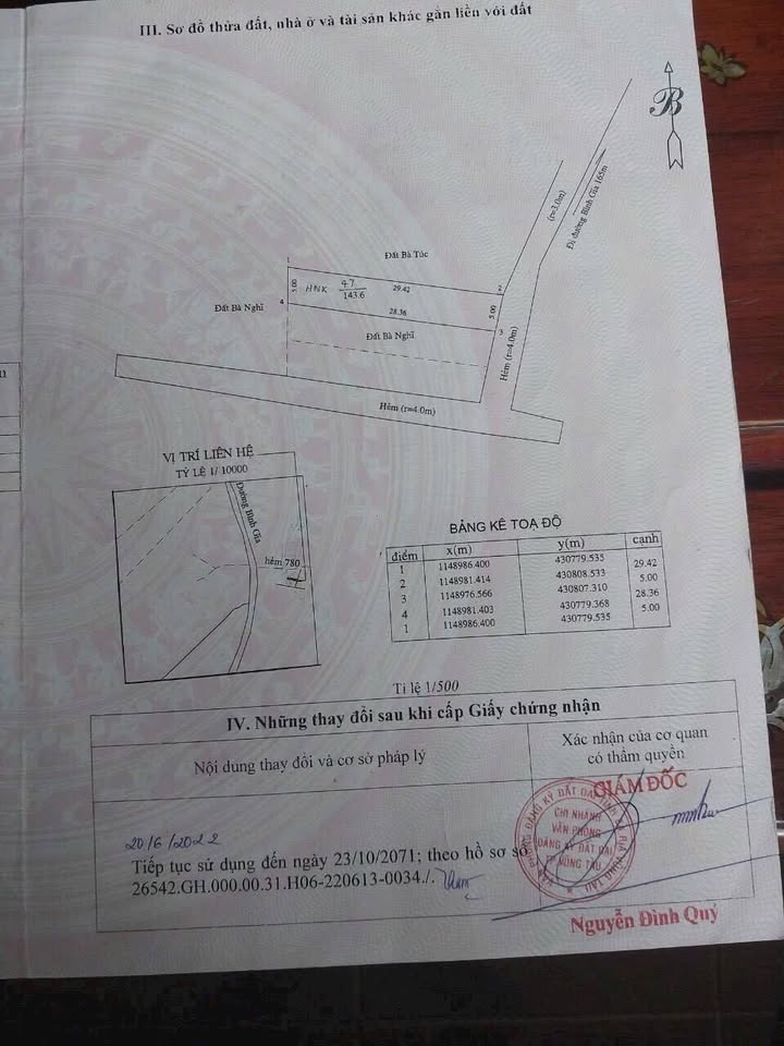 Bán mảnh đất 143m2 tại khu dân cư Bình Giã, Vũng Tàu, hẻm rộng 4m, giá 2,43 tỷ