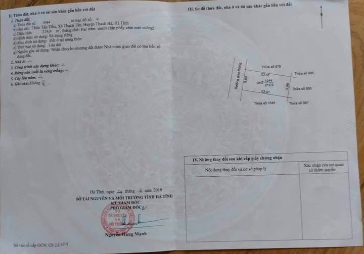 Bán đất 220m2, 2 mặt tiền đường 13m, hướng Tây Bắc tại Hà Tĩnh