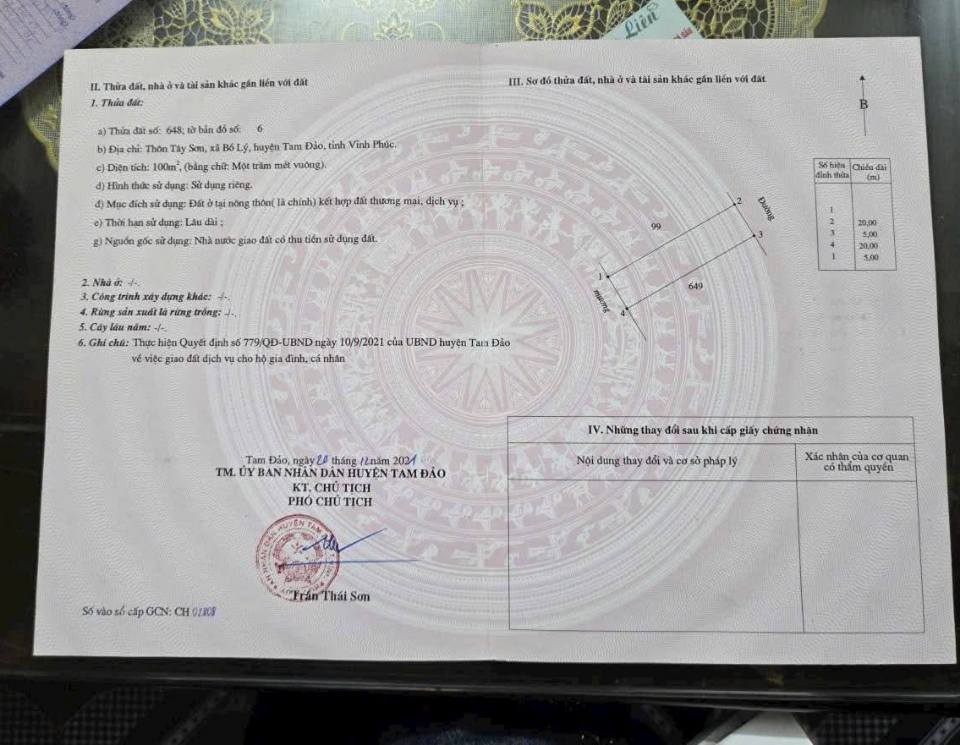 Bán đất 100m2 quy hoạch băng 2 Tây Sơn, Tam Đảo, Vĩnh Phúc - Giá 1.0x tỷ