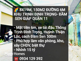 Mảnh đất 8m x 19m mặt tiền 6m, khu Đầm Sen - Trịnh Đình Trọng, tiềm năng kinh doanh
