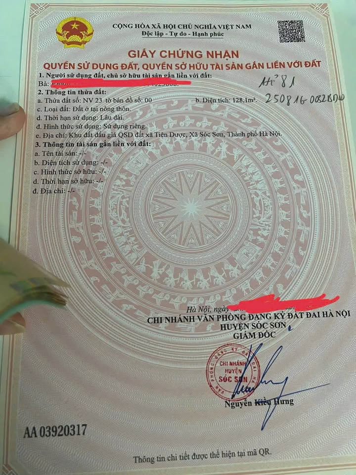 Bán lô đất đấu giá tại NV23, Tiên Dược, 128.1m², mặt tiền rộng, ô tô tránh, sổ đỏ riêng