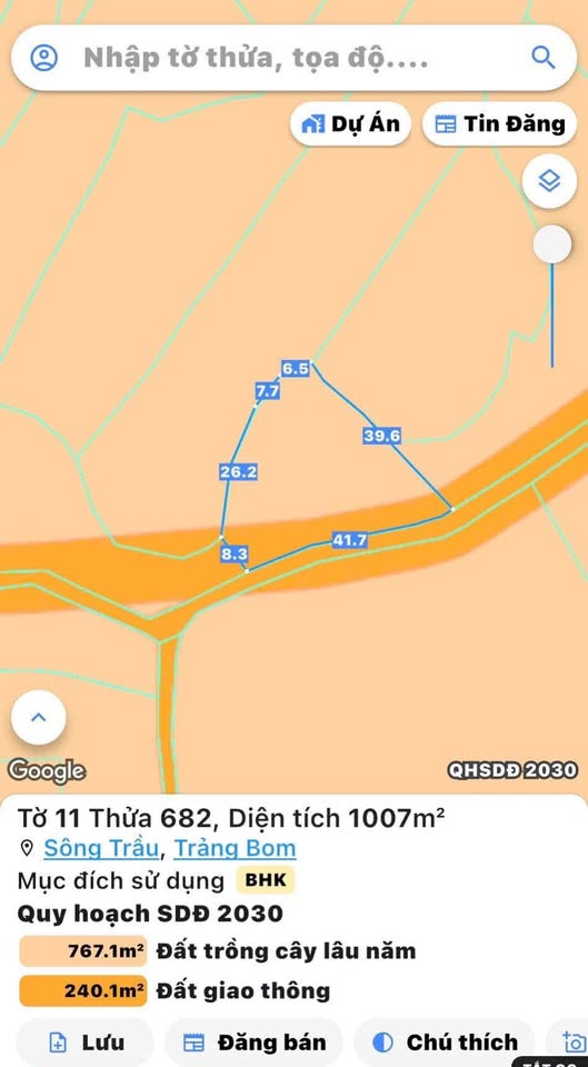 Bán 1 sài đất tại ấp 7, xã Sông Trầu, Trảng Bom, hẻm xe tải, giá 1,05 tỷ