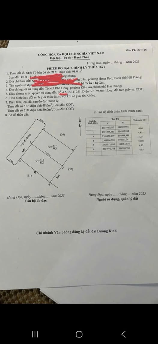 Bán đất 50m2, mặt tiền 4,85m, ngõ ô tô tránh, Dương Kinh, Hải Phòng