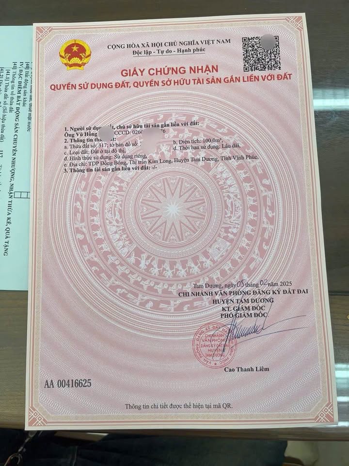 Đất Kim Long Vĩnh Phúc - Mặt tiền 5m, 100m2 hướng Đông Nam, gần chợ trường