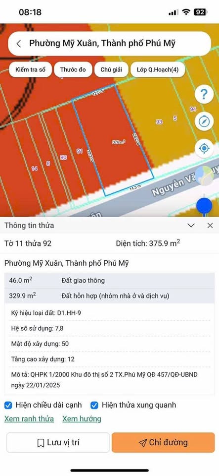 Đất Mỹ Xuân, 12x28m, giá 3.5 tỷ, chỉ cách Quốc lộ 51 khoảng 100m