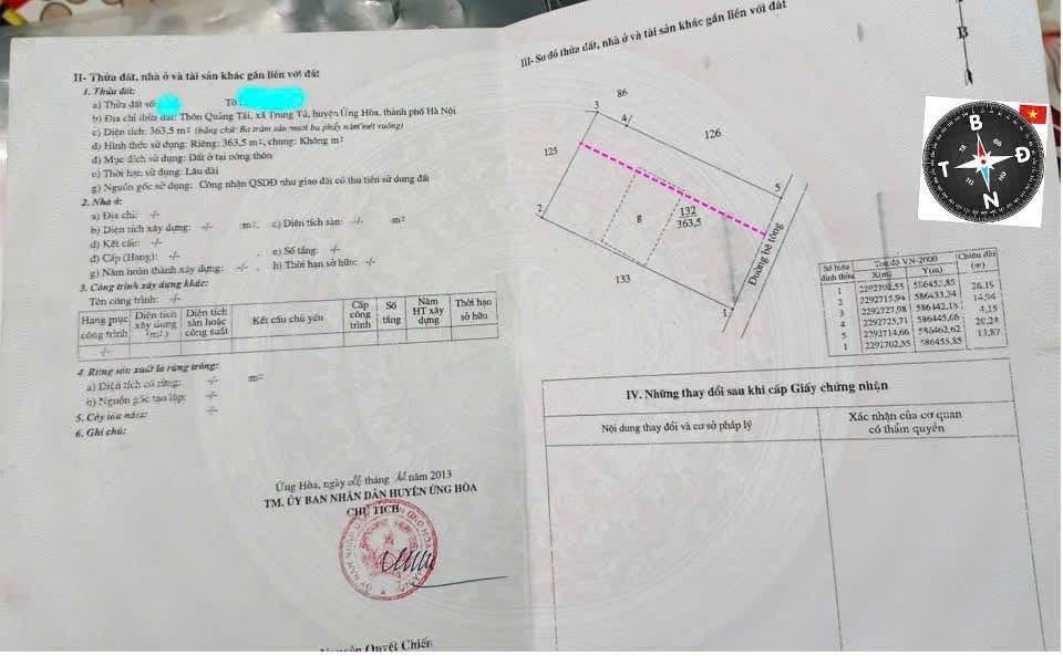 Bán đất thổ cư 131m² tại thôn Quảng Tái, Ứng Hòa, Hà Nội, mặt tiền 5m vuông vắn