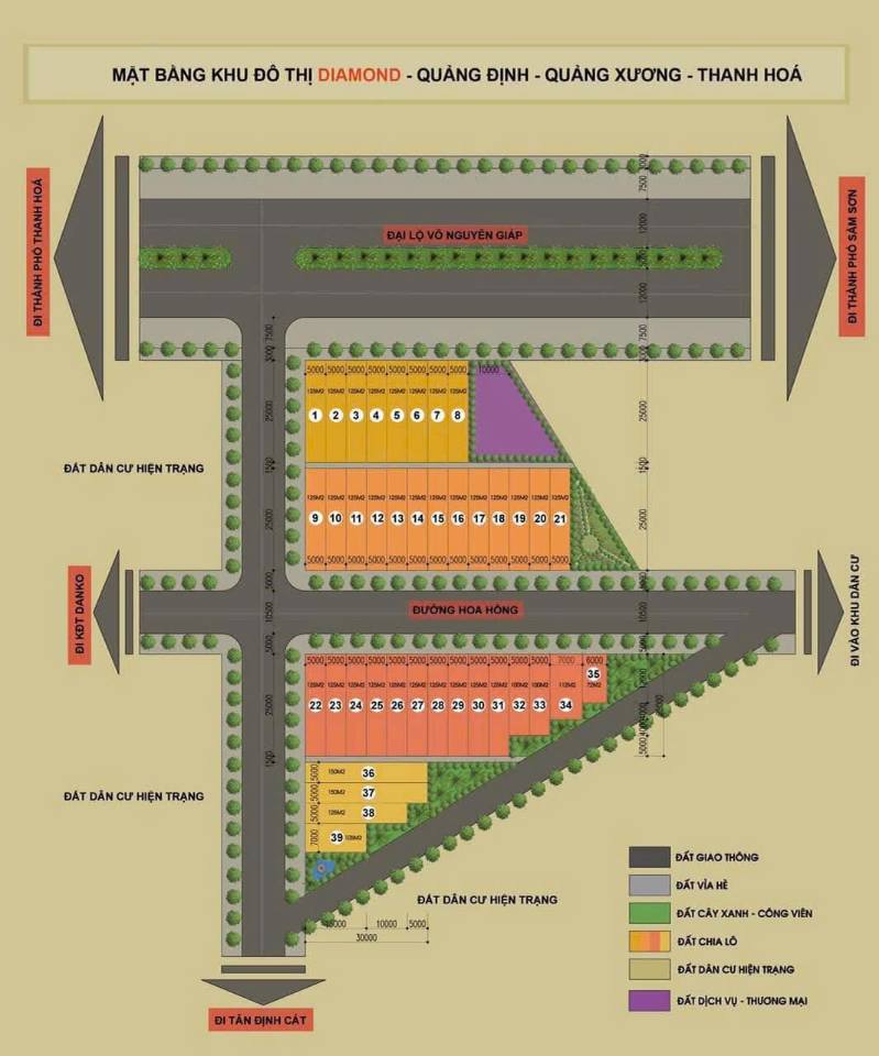Bán đất mặt đường Võ Nguyên Giáp, Quảng Định, Thanh Hóa - 125m²