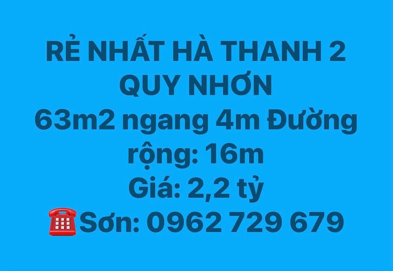 Nhà rẻ nhất Hà Thanh, Quy Nhơn 63m2, mặt tiền 4m, đường 16m - chỉ 2.2 tỷ
