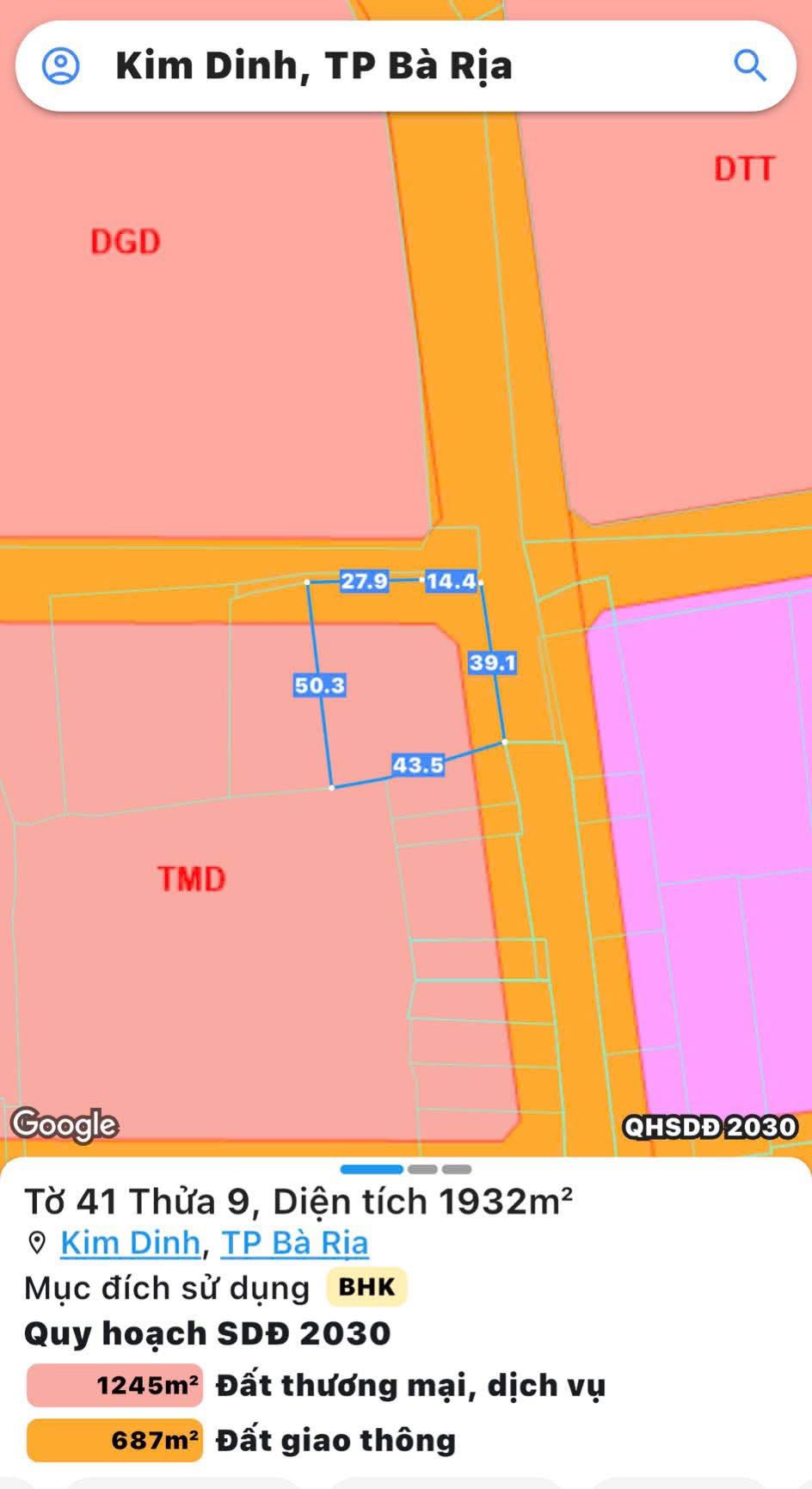 Bán đất góc 2 mặt tiền đường Phan Văn Trị, phường Long Hương, Bà Rịa, Vũng Tàu, diện tích 1762m2