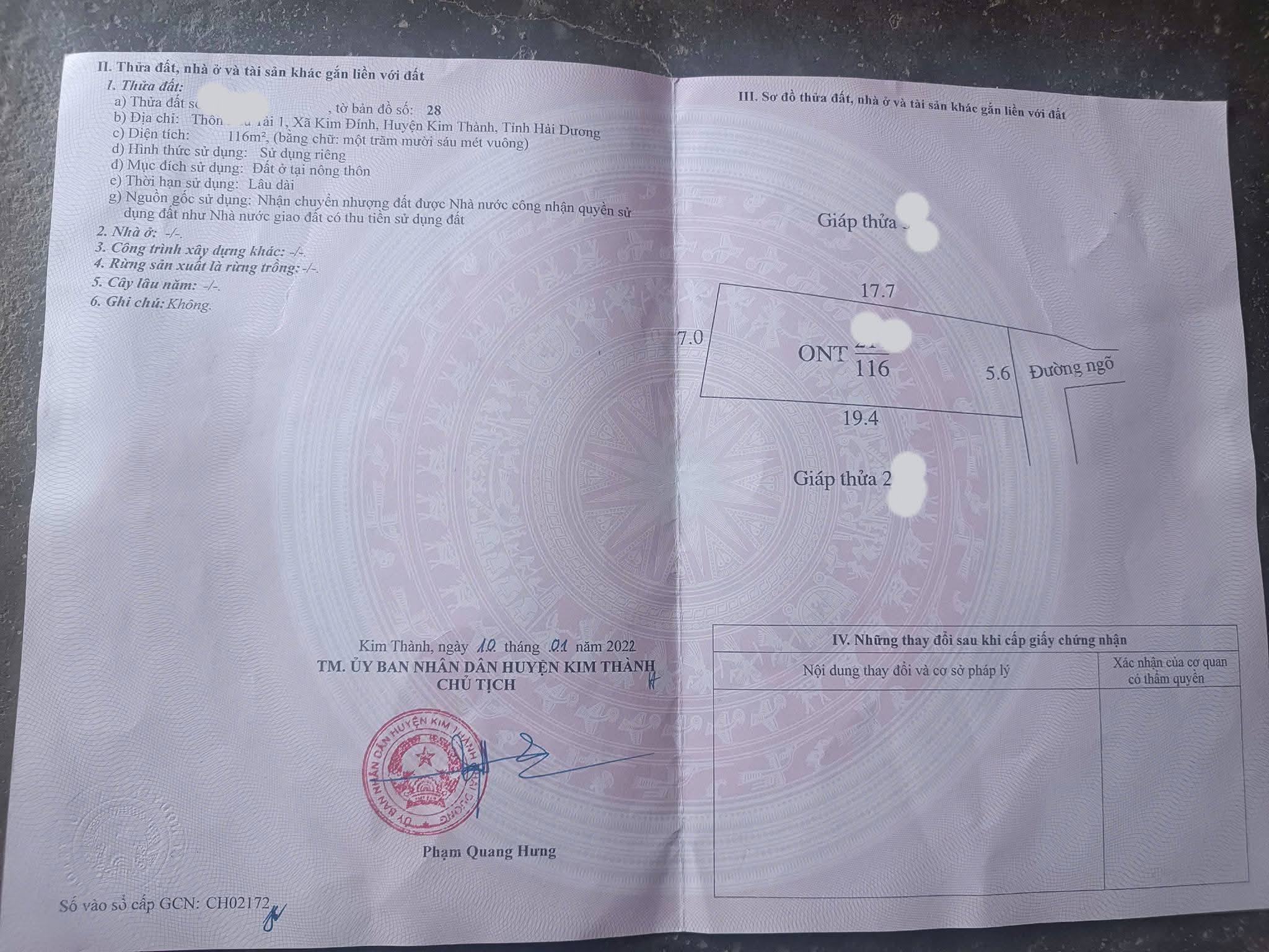 Lô đất Kim Đính, Hải Dương hơn 100m2, mặt tiền rộng, hướng Đông mát mẻ