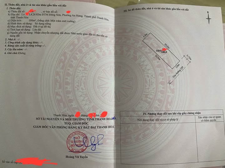Bán lô đất 100m2 KĐT Đông Sơn An Hoạch, Thanh Hóa - Sổ đỏ trao tay