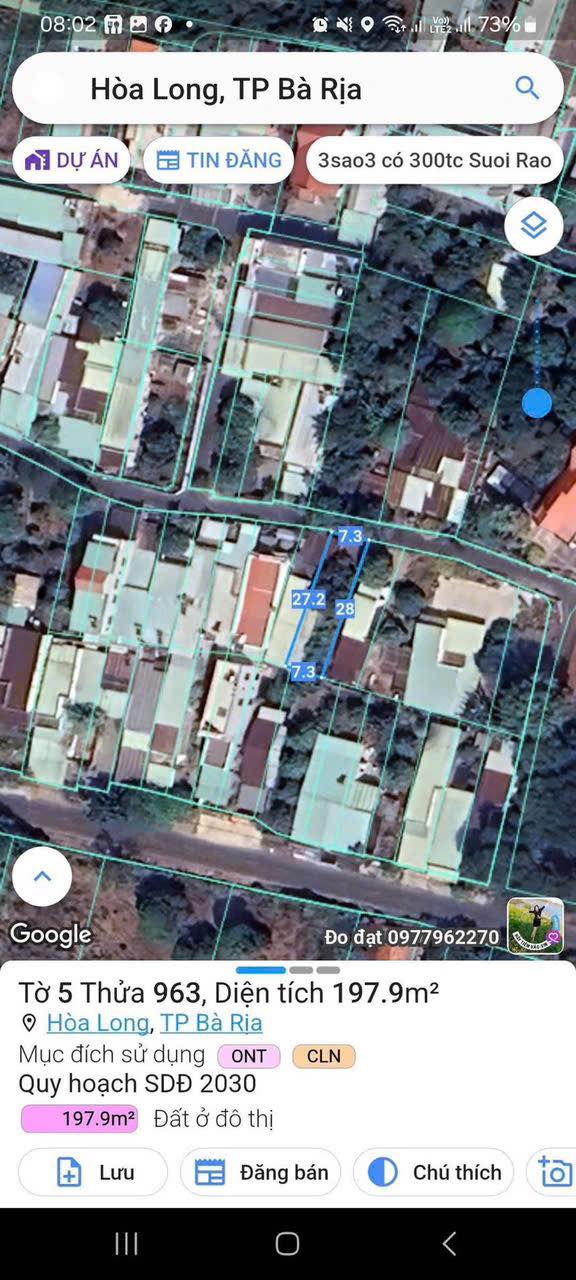 Bán mảnh đất vuông vắn, diện tích 198m2, mặt tiền 7.3m, giá 1.99 tỷ