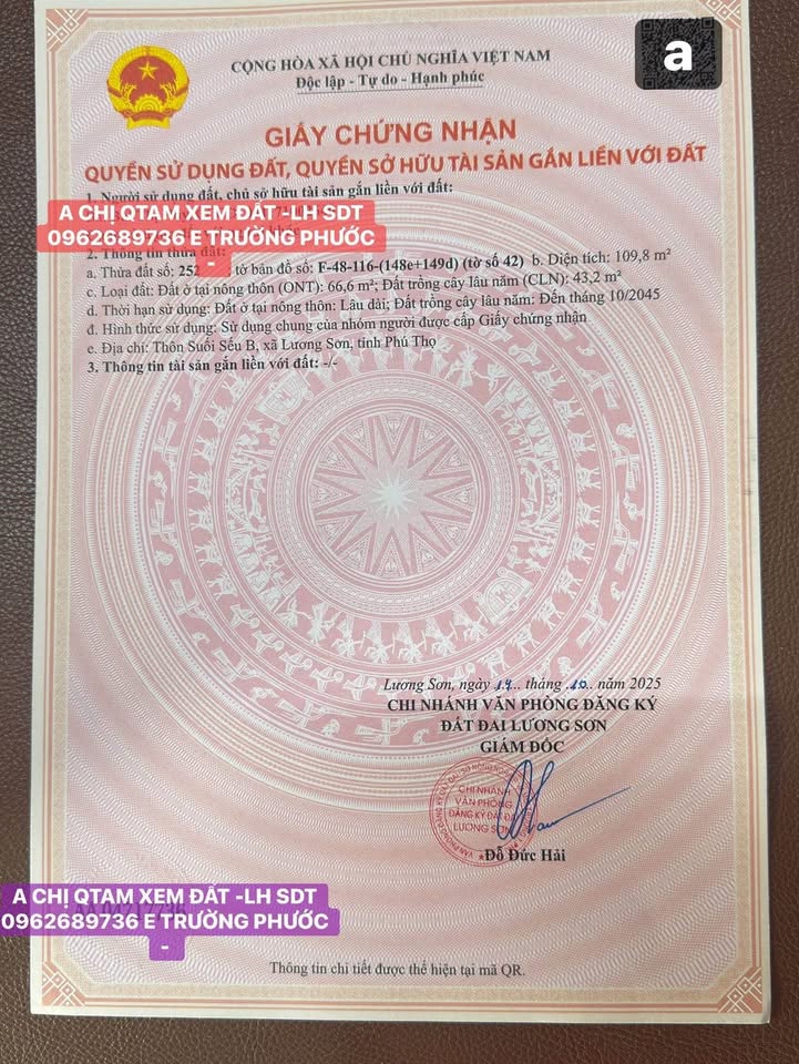 Bán lô đất tại Lương Sơn, Hòa Bình, diện tích 109m2, ngõ ô tô tránh