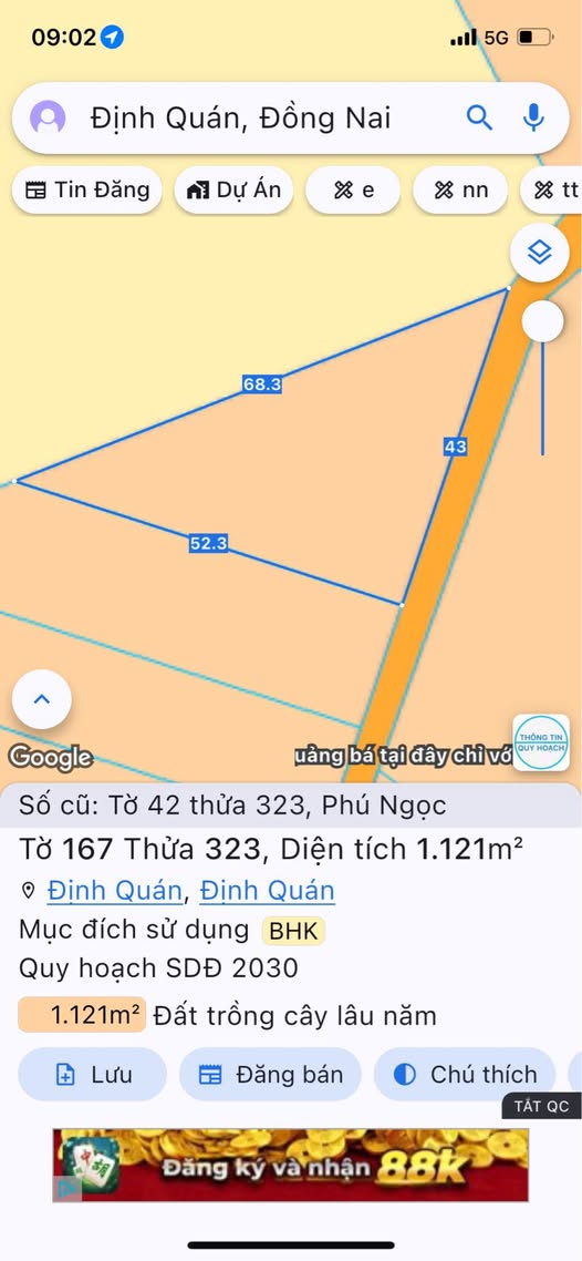 Bán đất 1121m2 huyện Định Quán, Đồng Nai