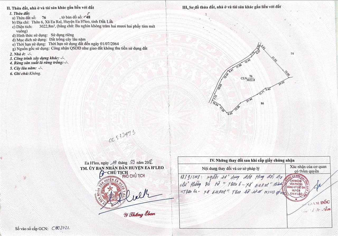 Bán đất 3.022m2 có cafe thu hoạch tại Ea Ral, Ea H'leo, Đắk Lắk