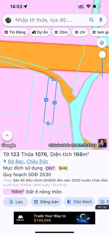 Bán đất 80m² thổ cư, ngang 6m, sổ riêng gần Nhà thờ Đá Bạc