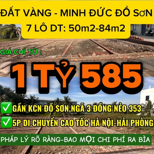 Bán gấp 7 lô đất F0 siêu xinh, 84m2, giá chỉ từ 1,585 tỷ, gần khu công nghiệp Đồ Sơn