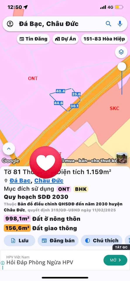 Đất Đá Bạc, Bà Rịa - Vũng Tàu đang cần bán gấp vì chủ đang kẹt tiền