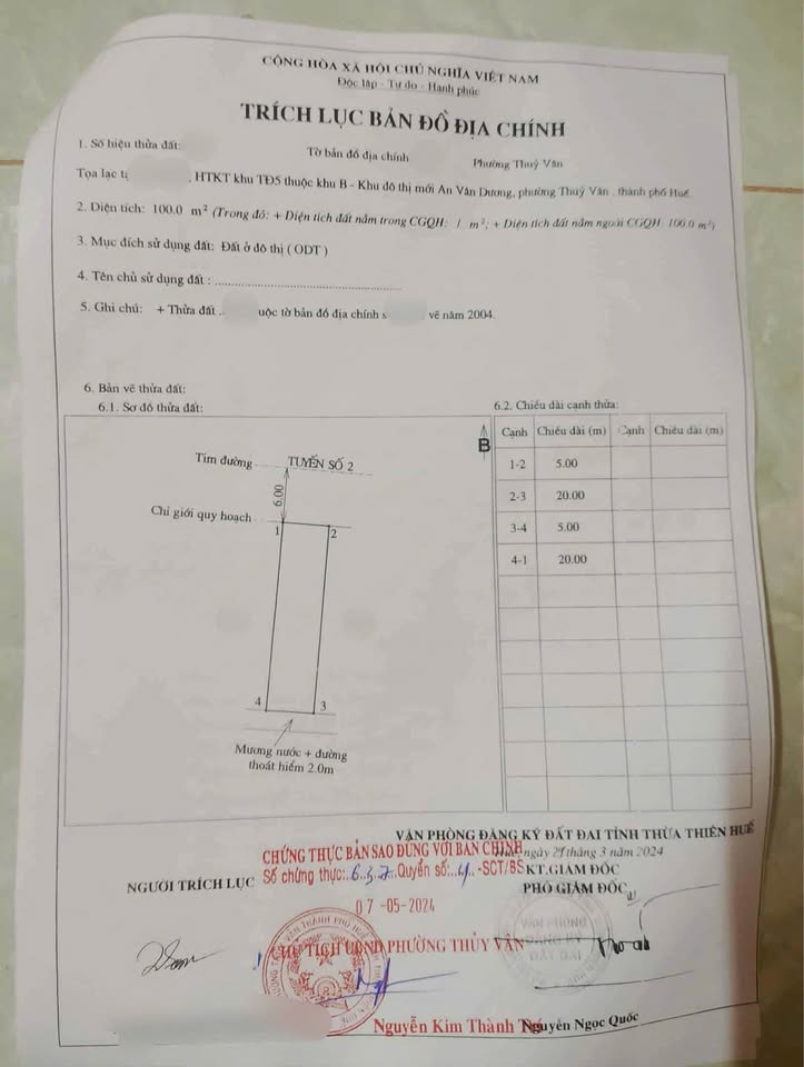 Đất khu quy hoạch TD5 Thủy Vân, 100m², mặt tiền 5m, giá rẻ sập sàn chỉ 2,9xx tỷ