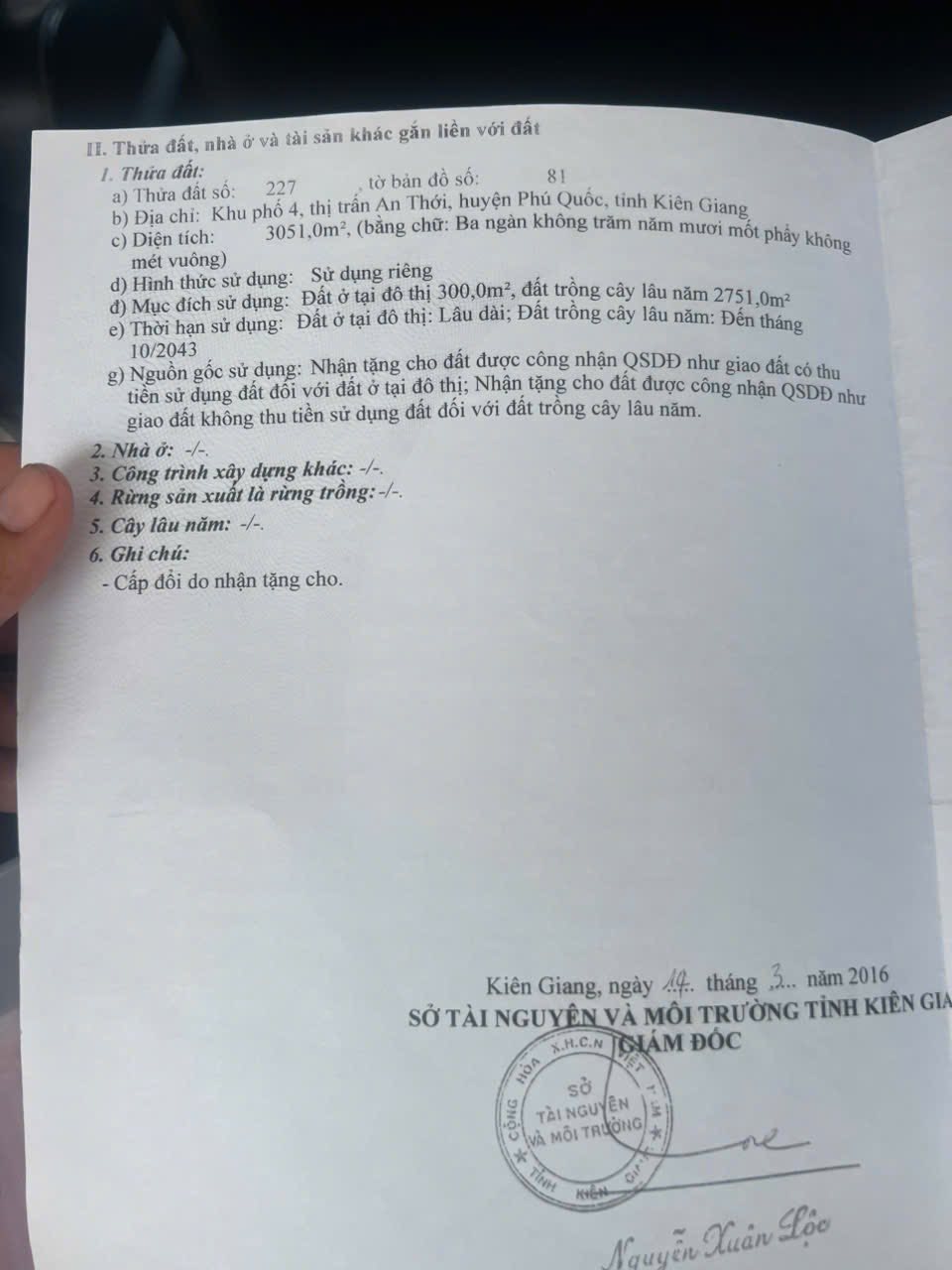 Đất vàng Phú Quốc 3051m2 thổ cư, sổ sạch, sát Bãi Sao