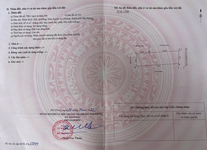 Đất Xích Thổ, ngang 4,5m, sổ đỏ 68m², giá hời 1,1 tỷ