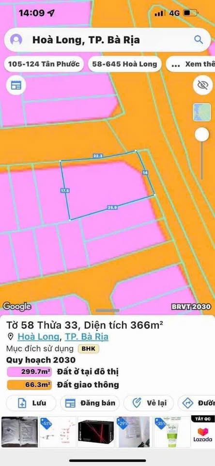 Đất lô góc 2 mặt tiền cực đẹp tại Hòa Long, Bà Rịa - Tiềm năng tăng giá vượt trội