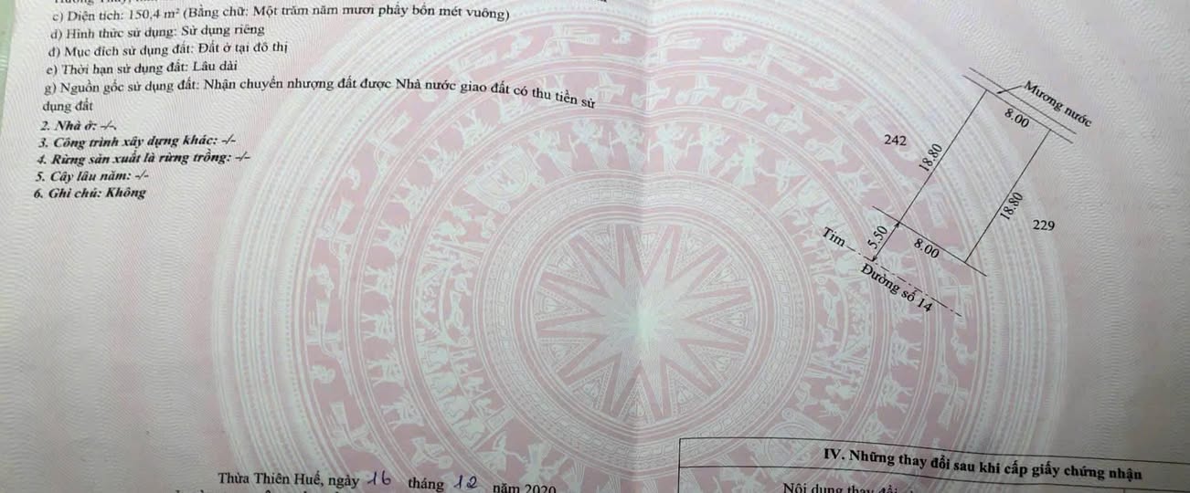 Mảnh đất vàng Đông Nam, Thủy An ngang 8m, gần Aeon Mall, hướng Tây Nam