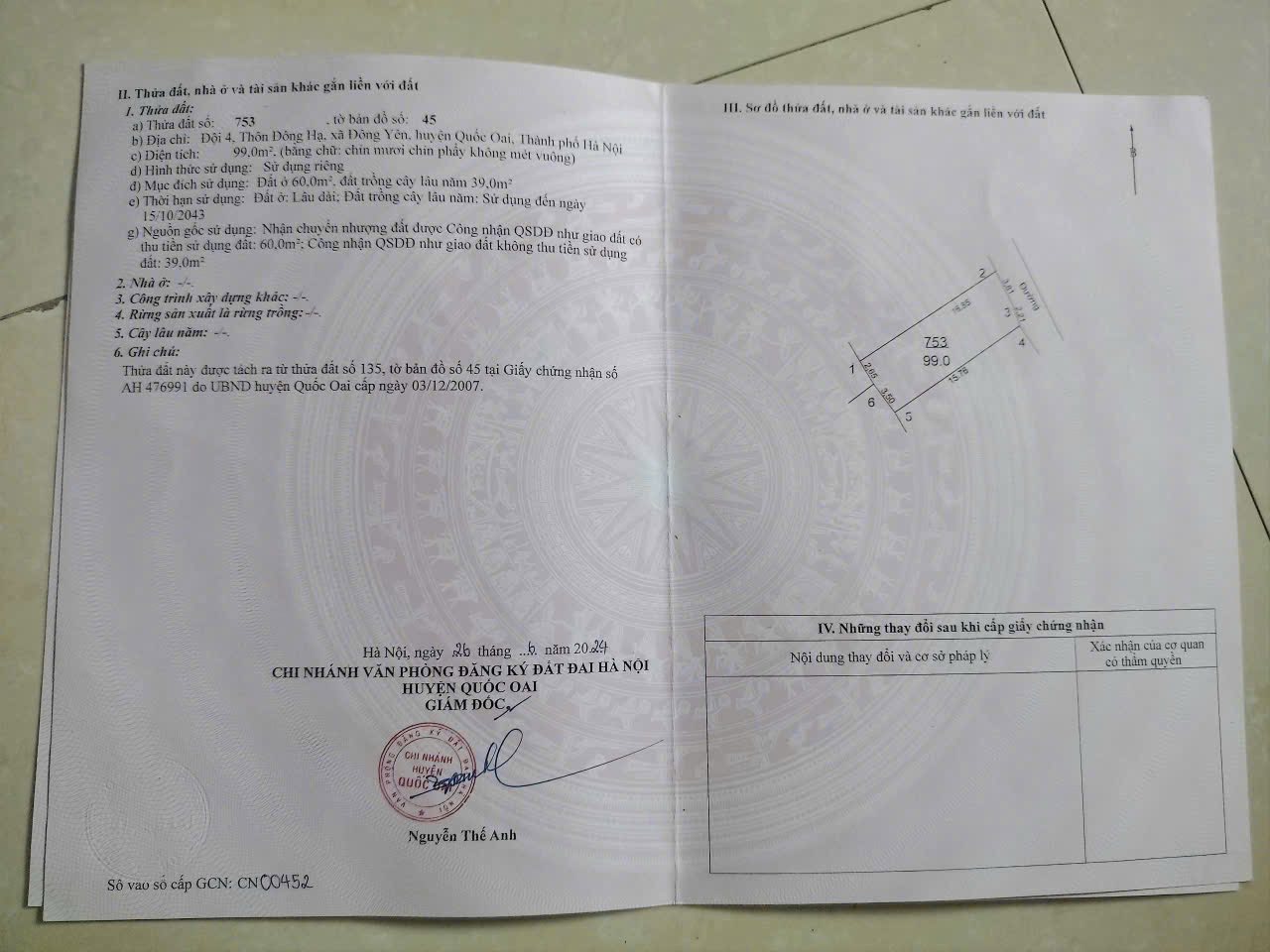 Đất vàng Đông Yên, Phú Cát, 99m2 thổ cư, sổ đỏ sang tên trong ngày