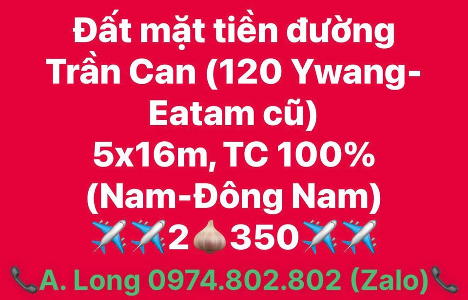 Bán đất mặt tiền Trần Can, gần Đại học Tây Nguyên, 80m2, 2.35 tỷ