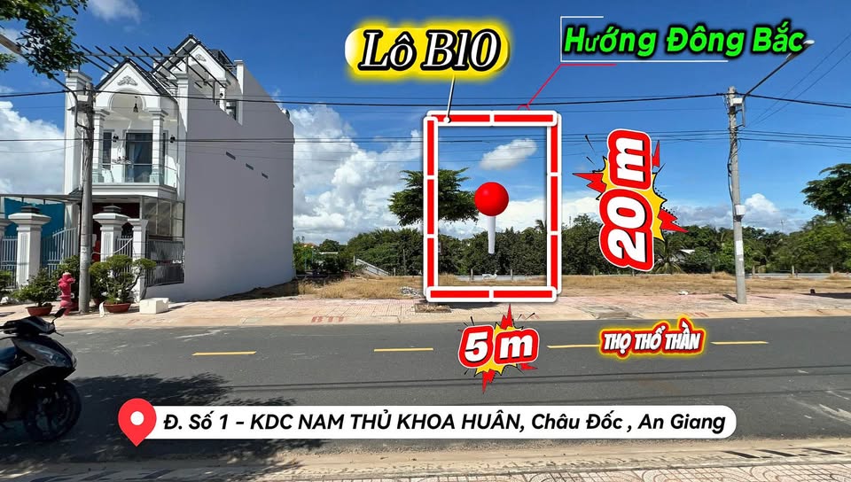 Đất vàng Châu Đốc, nền mặt tiền 5m x 20m, 100m2 đô thị, giá tốt nhất An Giang