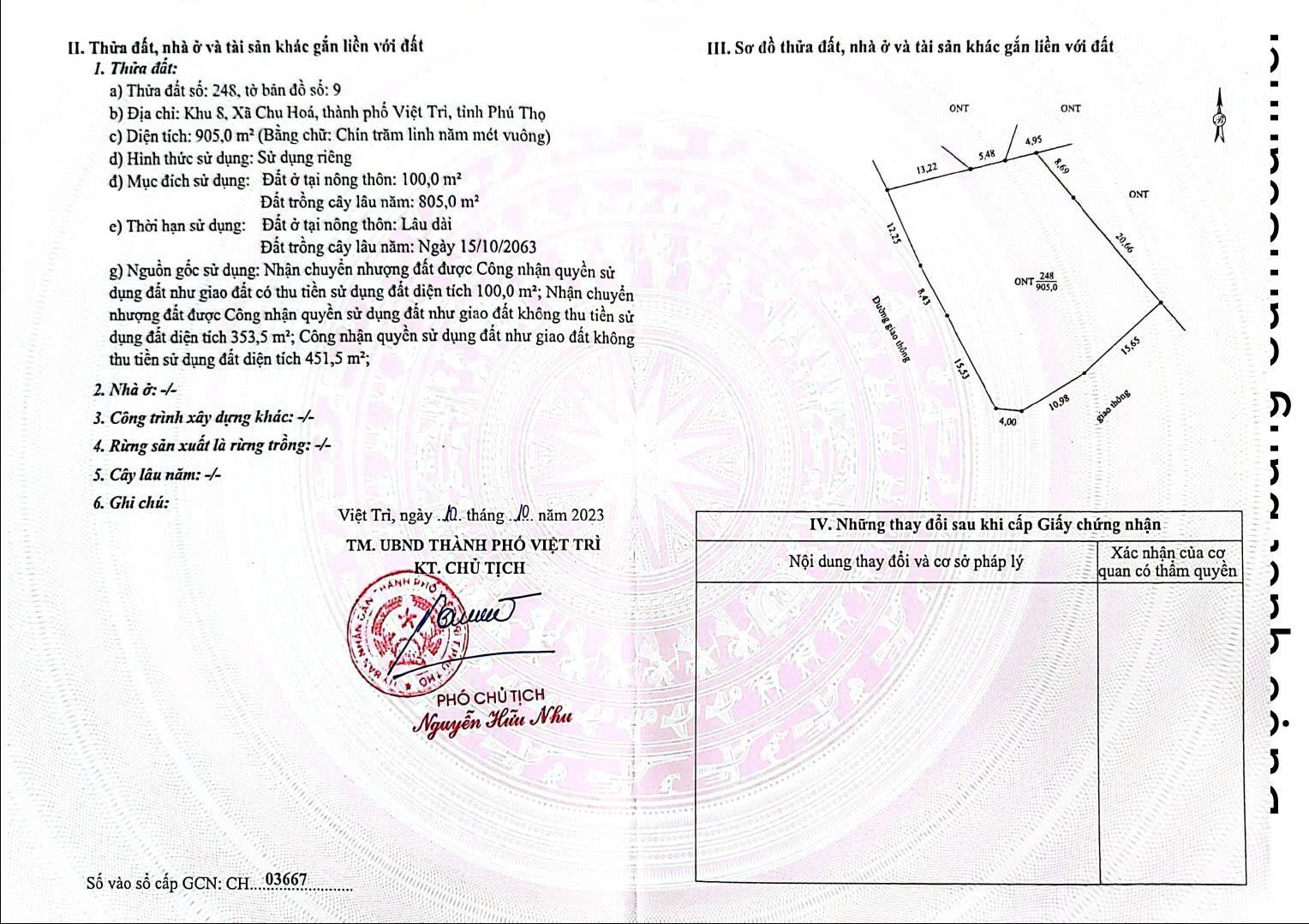 Đất Đền Hùng 905m² có 100m² thổ cư, 2 mặt tiền, view hồ
