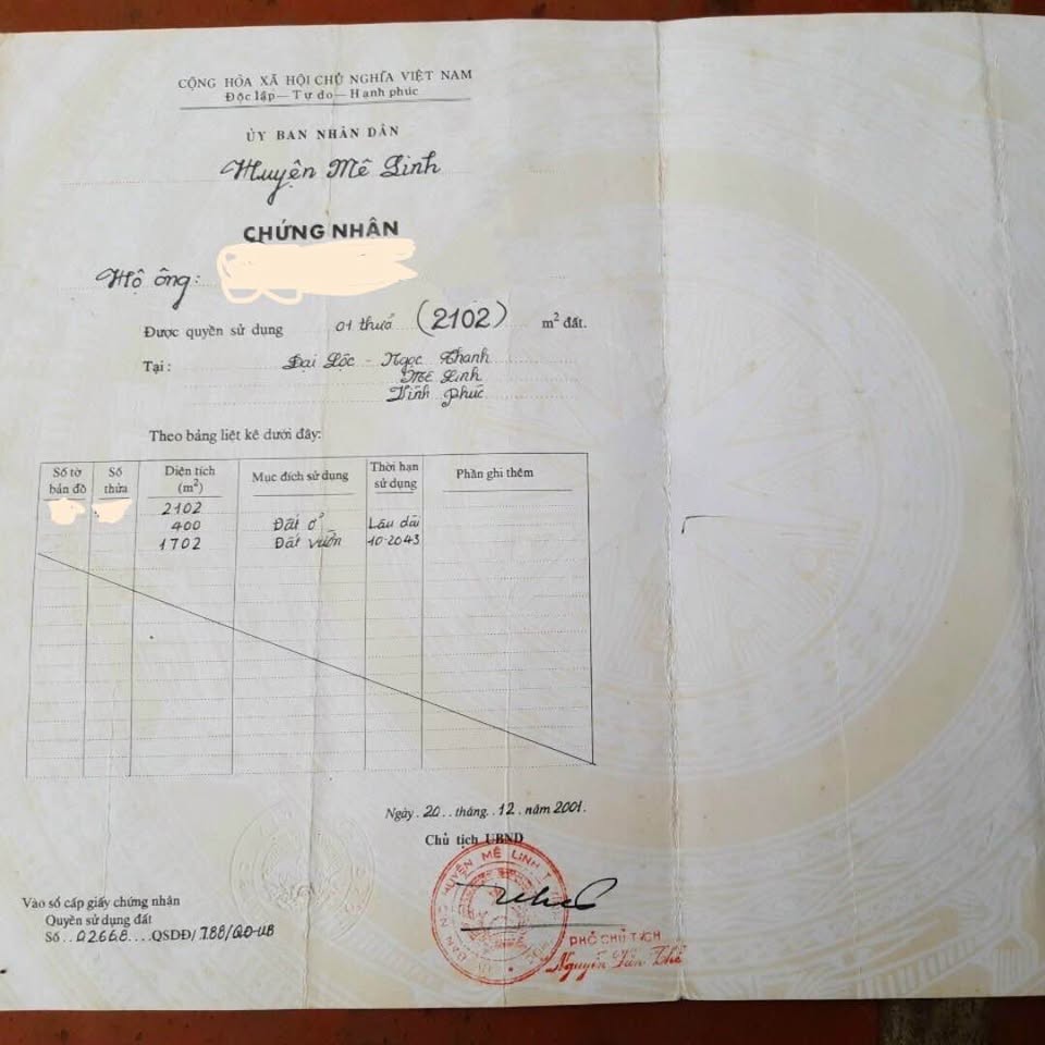 Bán đất Vĩnh Phúc, hơn 2000m2 có 400m2 đất ở tại Xuân Hòa