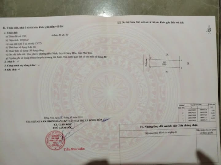 Bán nhanh đất full thổ cư 110m2, mặt tiền 5m tại Phường Hoà Vinh, Đông Hoà