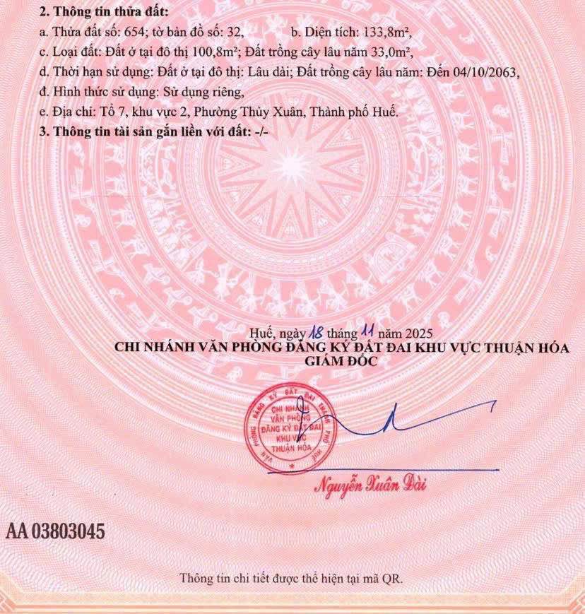 Bán đất mặt tiền trục chính Kiệt Minh Mạng, Huế 133m2, 1,82 tỷ