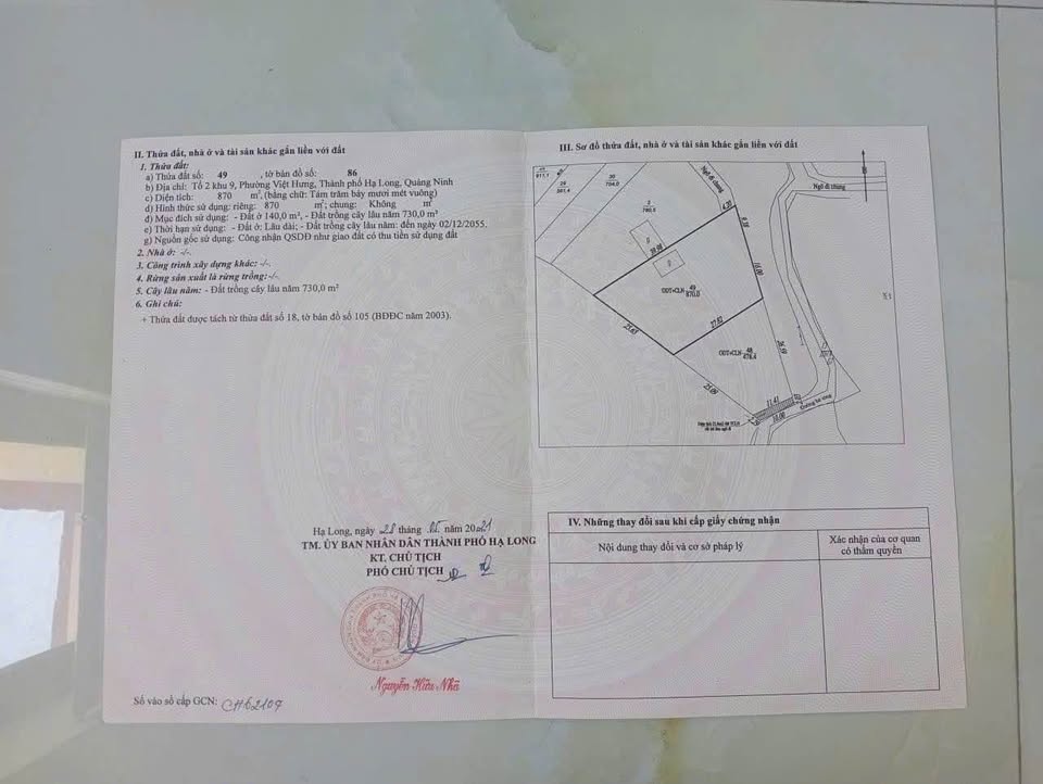 Bán đất 870m2 có 140m2 đất xây dựng tại phường Việt Hưng, thành phố Cẩm Phả