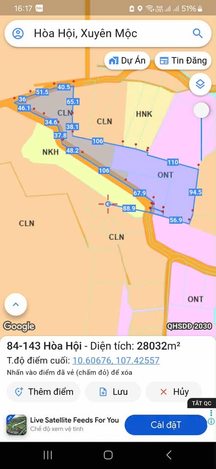 Bán lô đất 3 mẫu tại ấp 2, xã Hòa Hội, đường đi thuận tiện, cách ủy ban xã Hòa Hội hơn 1km, giá 15 tỷ