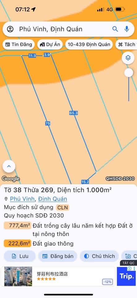 Bán đất 15x65m mặt tiền đường bê tông tại Phú Vinh, Đồng Nai