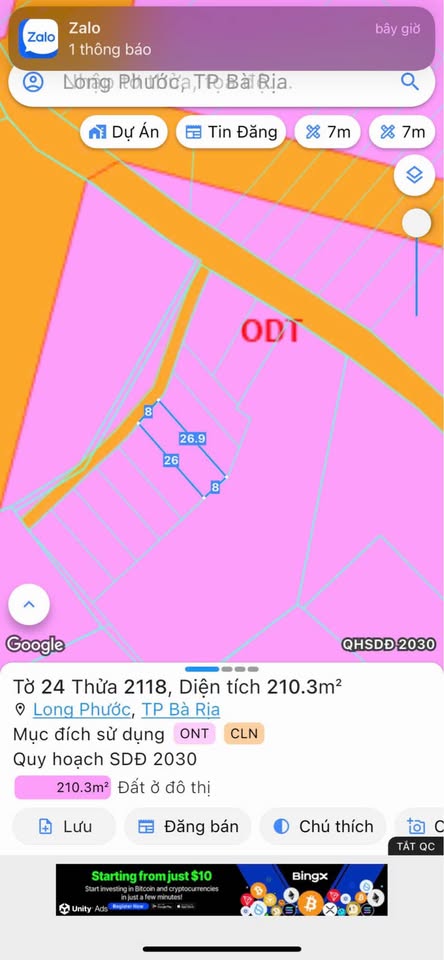 Đất thổ cư Long Phước, đường nhựa, diện tích 208m2, gần chợ, giá tốt