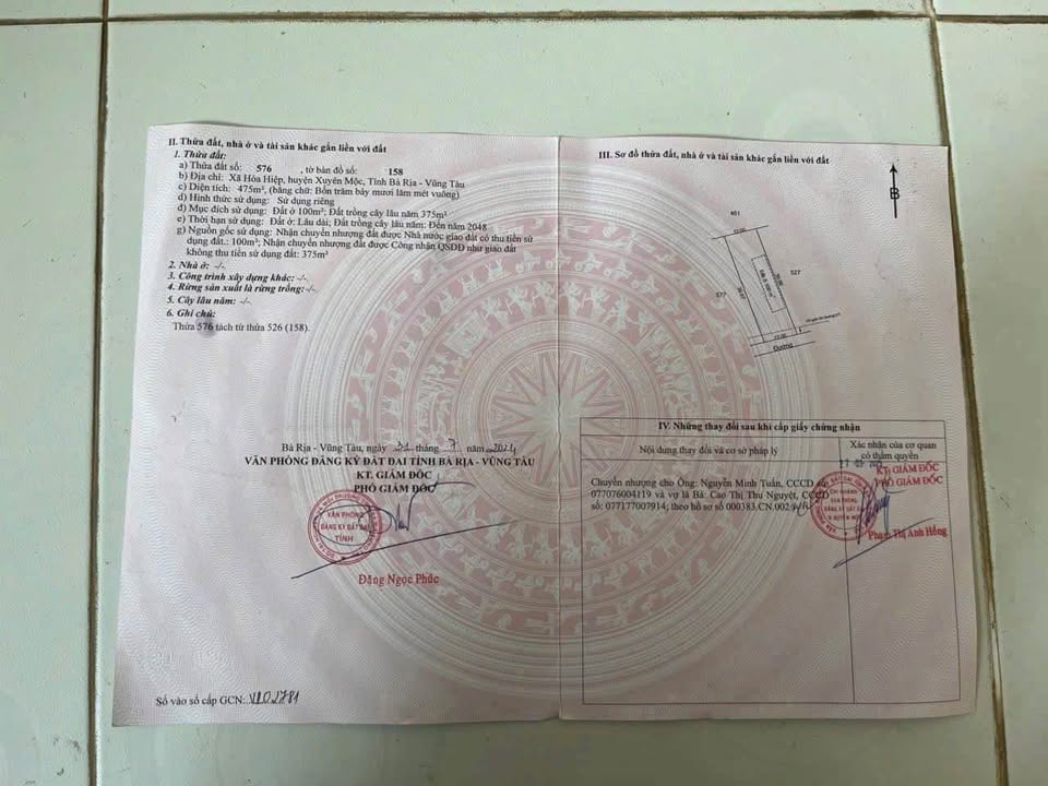 Bán đất thổ cư Hòa Hiệp, Xuyên Mộc, Bà Rịa - Vũng Tàu, ngang 12m, giá 690 triệu