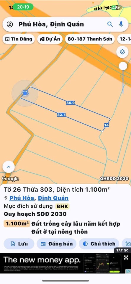 Đất vàng Phú Hòa 1100m2, mặt tiền 14m, giá hời 520 triệu