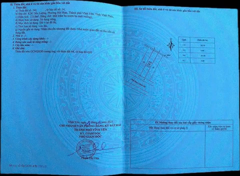 Đất Vĩnh Yên 133m2 mặt tiền 5m, giá nhỉnh 2 tỷ, khu dân trí cao